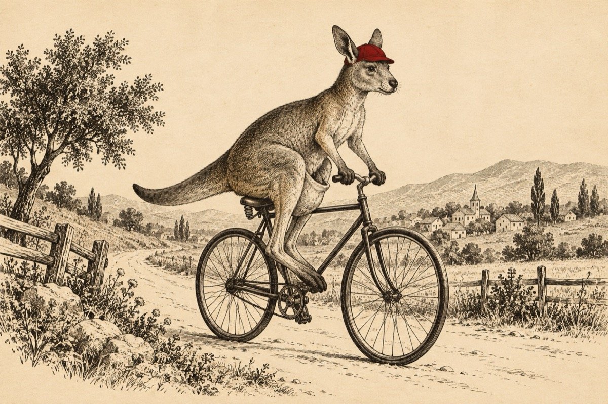 Ilustrație pentru poezia „Cangurul biciclist”
