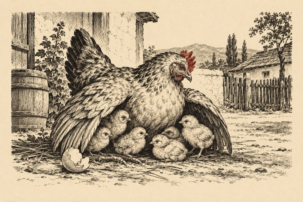 Ilustrație pentru poezia „Cloșca cu pui”