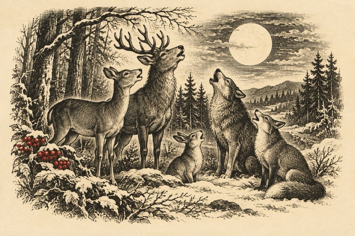 Ilustrație pentru poezia „Colindul animalelor”