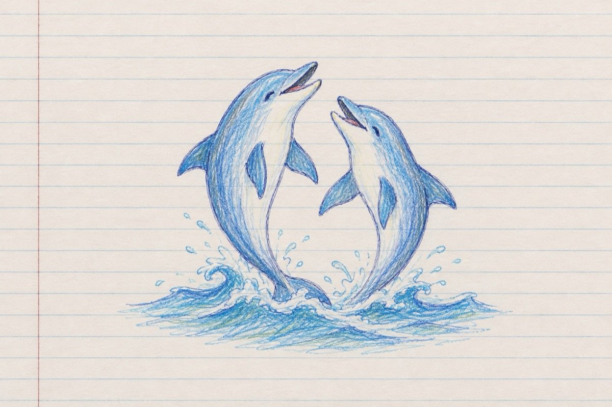 Ilustrație pentru poezia „Delfinii”