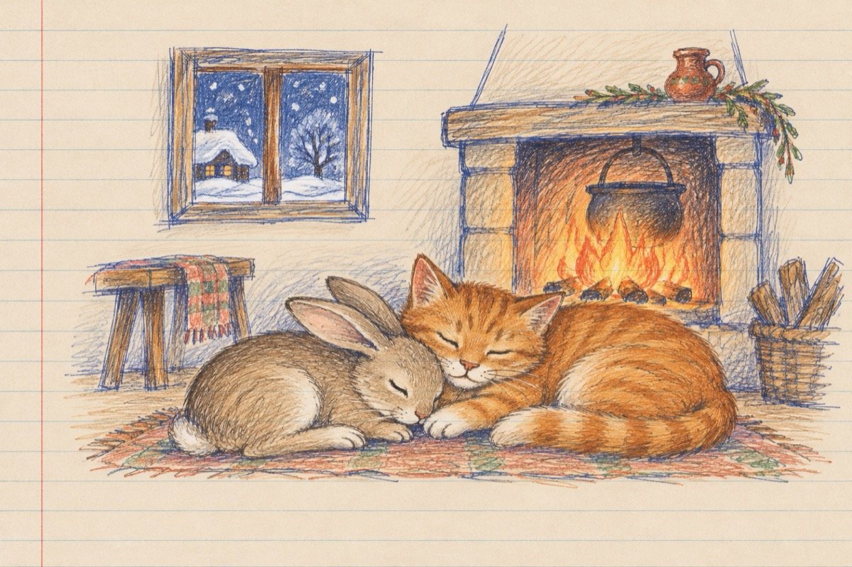 Ilustrație pentru poezia „Iepurele și motanul”