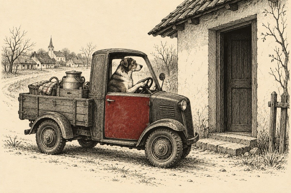 Ilustrație pentru poezia „La centrul de distribuție”