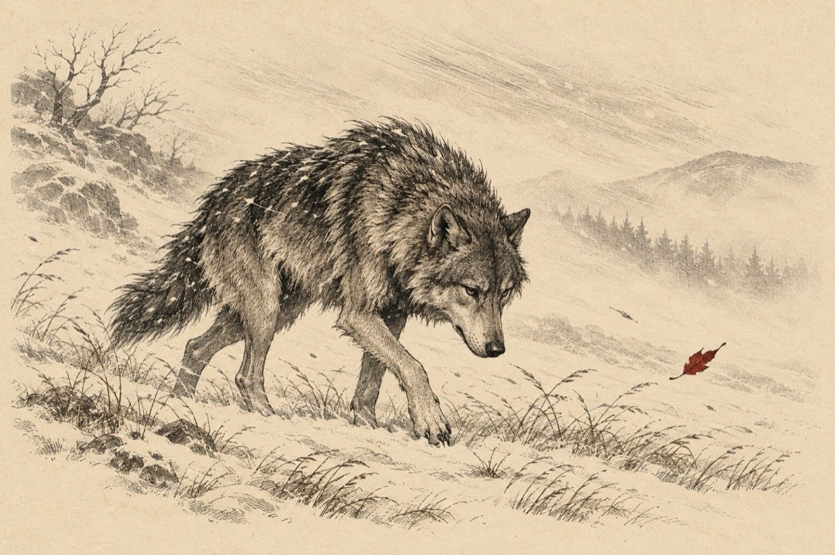 Ilustrație pentru poezia „Numai lup să nu mai fii”