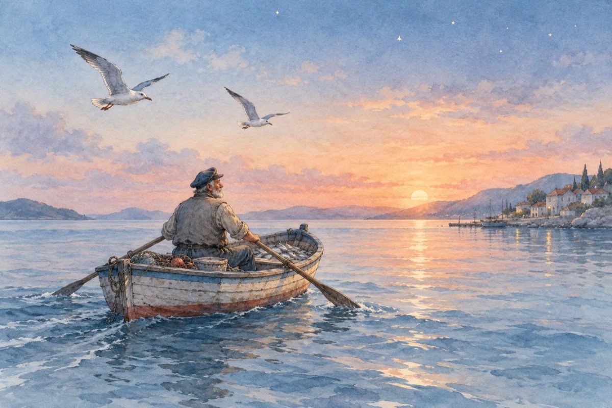 Ilustrație pentru poezia „Pescarul și marea”