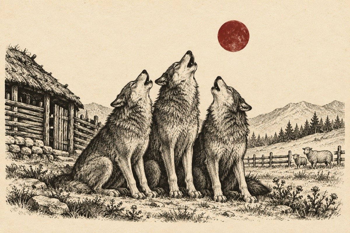 Ilustrație pentru poezia „Trioul lupilor”